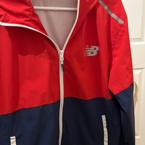 New Balance Red and Navy Hooded Kids' Rain Jacket